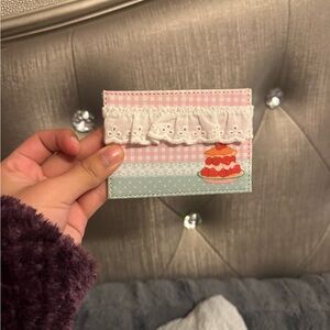 Pink and Blue Card Holder with Lace and Cake Design